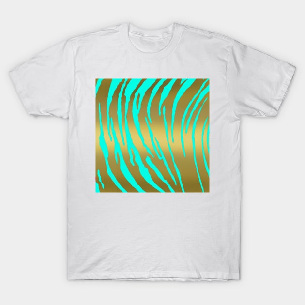 Gold Tiger Stripes Aqua T-Shirt by BlakCircleGirl